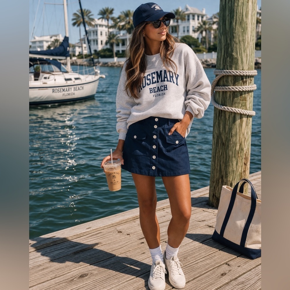 J.Crew Navy Linen Blend Button Front Mini Skirt Size 8 Coastal Preppy Summer